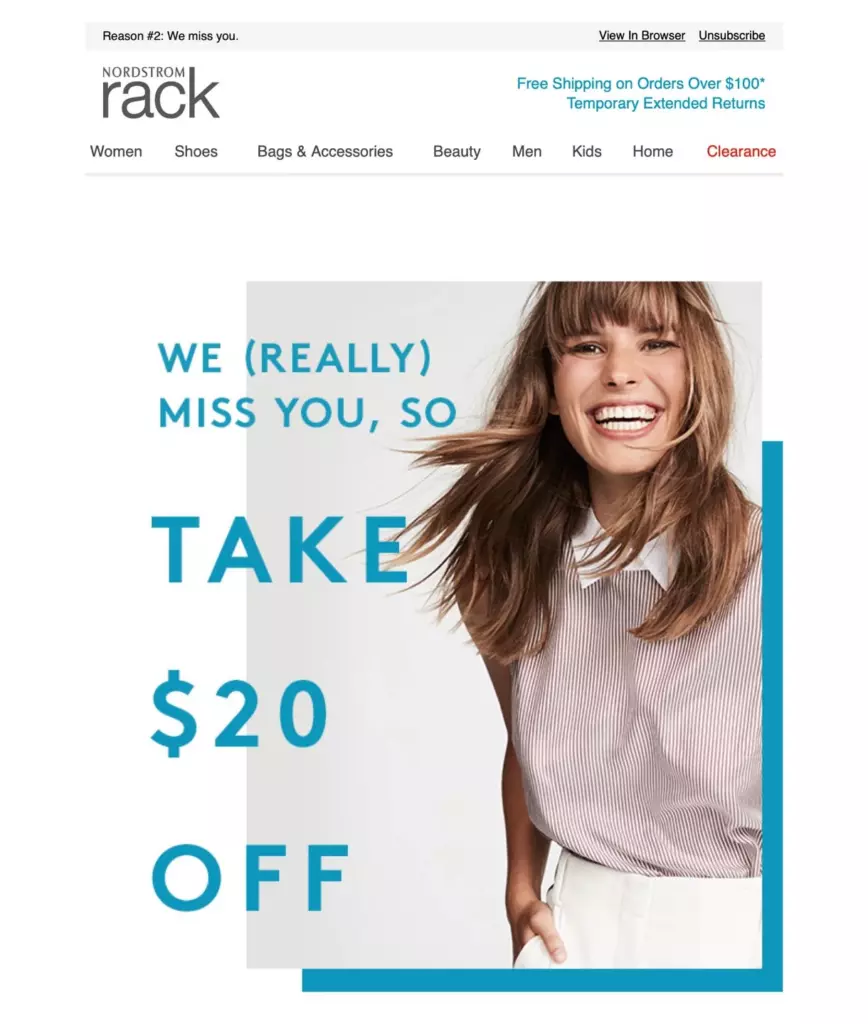 Nordstrom Rack Email re-engagement campaign